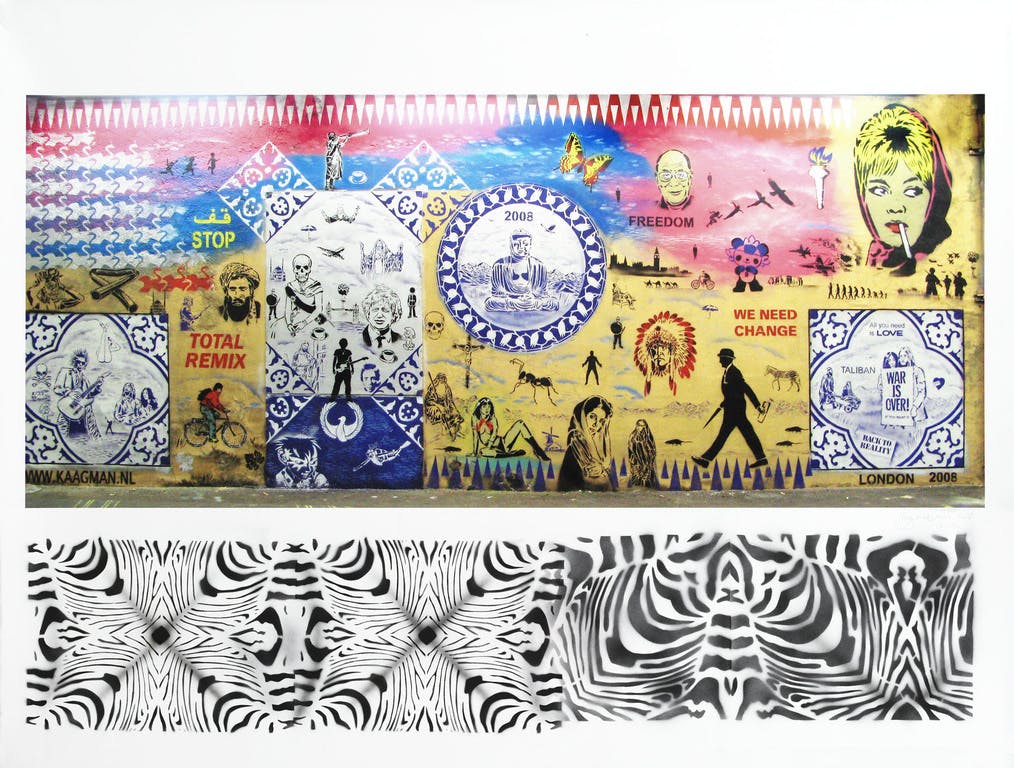 Hugo Kaagman - i.s.m. Banksy - C-print en spray stencil, We need change (Groot!) verkocht voor € 1!