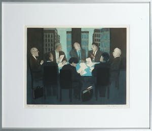 Willy Belinfante - Aquatint, De vergadering - Ingelijst kopen? Bied vanaf 35!