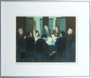 Willy Belinfante - Aquatint, De vergadering - Ingelijst verkocht voor € 35!