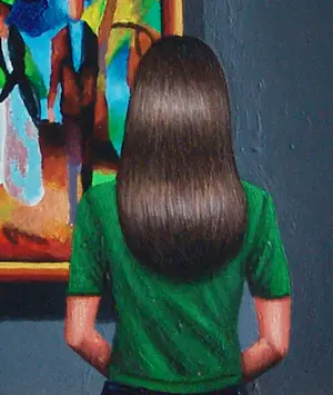 Gerard Boersma - Leute Am Blauen See (Vrouw genietend van schilderij van August Macke) kopen? Bied vanaf 400!