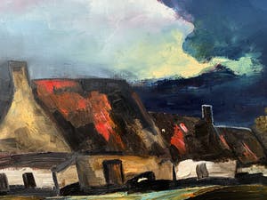 Paul Permeke - Olieverf schilderij: boerderij en dreigend onweer kopen? Bied vanaf 350!