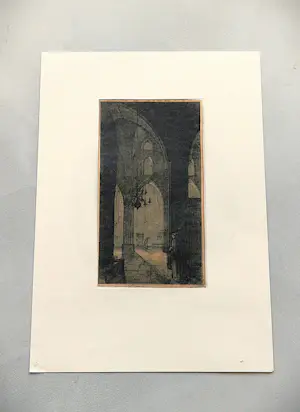 Anton Pieck - Fraaie droge naald Ets "interieur st. Joriskerk Amersfoort" (restant) signatuur kopen? Bied vanaf 58!