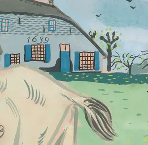 Herman Berserik - Gouache, Boerderij met geiten - Ingelijst kopen? Bied vanaf 1500!