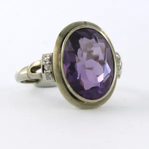 14k gouden ring bezet met amethist en roos diamanten tot. 0.05ct - rm 17.5(55) kopen? Bied vanaf 200!