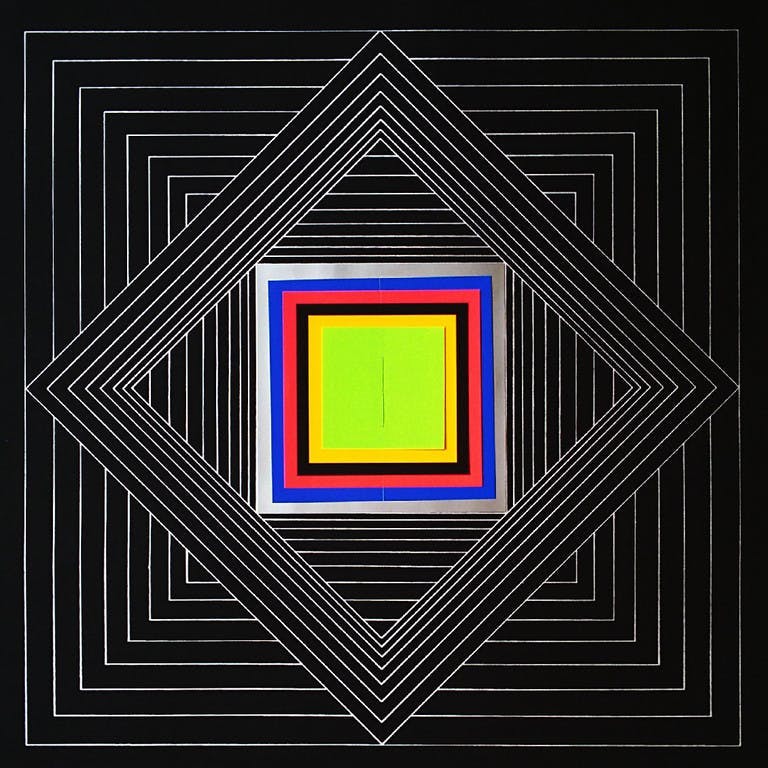 Niet of onleesbaar gesigneerd - Geometrische compositie, zeefdruk met collage kopen? Bied vanaf 1!