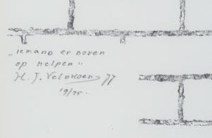 Harm Veldhoen - Ets, Iemand er boven op helpen - Ingelijst kopen? Bied vanaf 50!