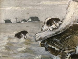 Niet of onleesbaar gesigneerd - Honden tijdens de watersnoodramp kopen? Bied vanaf 1!