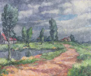 Harmen Klaas Post - Olieverf op paneel, Landschap met wiel - Ingelijst kaufen? Bieten Sie von 100!