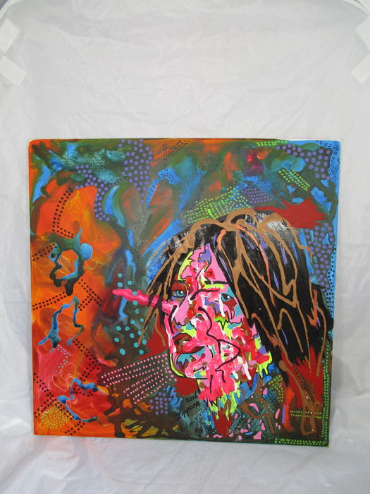 Zippora Sahanaja - gemengde techniek op canvas  verkocht voor € 50!