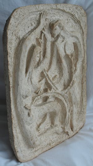 Klaas Pijlman - Plaquette van witte Chamotte / Aardewerk – Adam & Eva - ca. 1970 kopen? Bied vanaf 1!