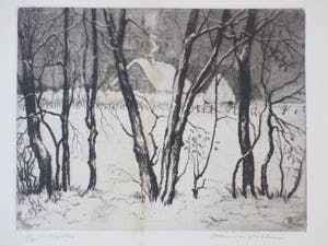 Hans van Dokkum - Boerderij in de sneeuw - Ets kopen? Bied vanaf 1!