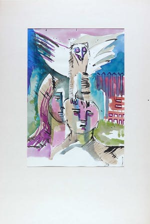 Joe Wols - Aquarel op papier, Twee figuren kopen? Bied vanaf 35!
