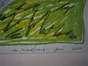 Erna van Mondfrans - Magnifiek pointillistisch Pastel "Landschap Arriege Frankrijk" gesigneerd - kopen? Bied vanaf 40!