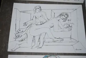 Rob Aussen - 9 inkttekeningen - strandscenes ca. 1983 kopen? Bied vanaf 75!