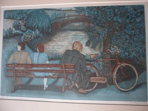 Buy Hetty Brink - Kleuren ets. Titel, "Relaxen in het park". uit 1977.? Bid from 35!