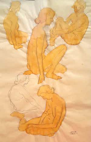 Andre van der Vossen - Naakten, ingekleurde tekening op papier (netjes ingelijst) verkocht voor € 50!