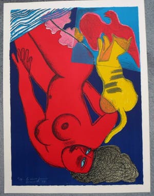 Corneille - Corneille, litho uit 1987. titel: le chat jaune. beeldformaat 73.7 x 54 cm. kopen? Bied vanaf 225!