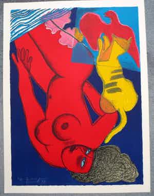 Corneille - Corneille, litho uit 1987. titel: le chat jaune. beeldformaat 73.7 x 54 cm. verkocht voor € 225!