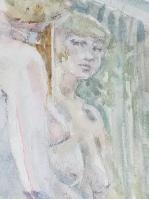 Harry Maas - Naakt voor de spiegel - Aquarel kopen? Bied vanaf 300!