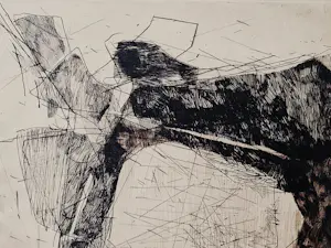 Ronald Abram - Joods Amsterdams kunstenaar - Abstracte Ets - 1963 - gesigneerd - kleine oplage kopen? Bied vanaf 38!
