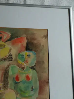 Niet of onleesbaar gesigneerd - Ingelijste aquarel & inkt , Man en Vrouw – gesigneerd – Lijst, 44 x 35 cm. kopen? Bied vanaf 1!