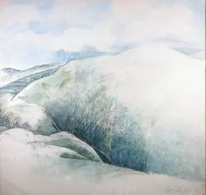 Gijs Stuyling - Gemengde techniek op geschept papier, Duinlandschap - Ingelijst (Zeer groot) kopen? Bied vanaf 1!