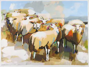Gerda Elfring - Zeefdruk, Schapen - Ingelijst (Groot) kopen? Bied vanaf 80!