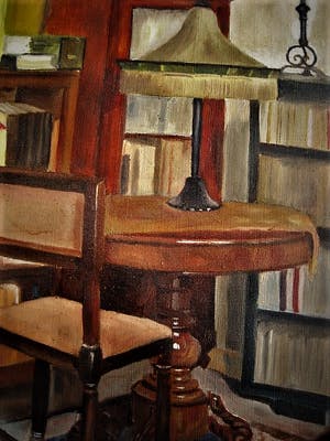 Niet of onleesbaar gesigneerd - Fraai Brits? olieverf 1930 geschilderd interieur / achterkant gesigneerd V.Bell kopen? Bied vanaf 1!