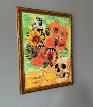 Peter Klashorst - Stilleven van Gogh met burger en doodshoofd kopen? Bied vanaf 75!