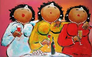 Theo Broeren - Acryl op doek, Lovely sisters (Zeer groot) verkocht voor € 100!