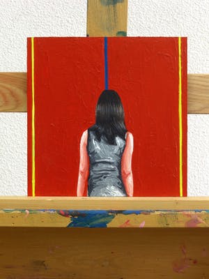 Gerard Boersma - Who's Afraid Of Red, Yellow And Blue (Vrouw met schilderij van Barnett Newman) kopen? Bied vanaf 75!