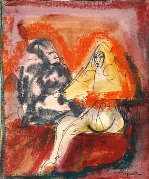 Luis Filcer - Aquarel en krijttekening, Vrouw XV verkocht voor € 50!