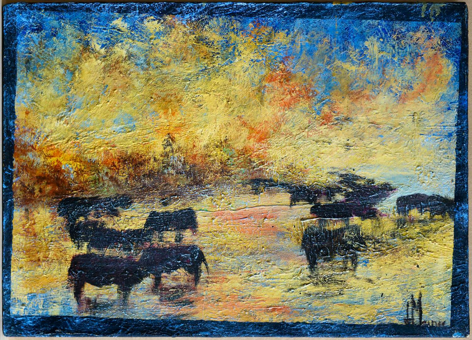 Jean-Jacques Marie - Paysage de Camargue avec ses taureaux en hiver kopen? Bied vanaf 220!