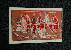 Hannes Postma - grote unica handgekleurde monotype - abstract -1958 - gesigneerd kopen? Bied vanaf 46!