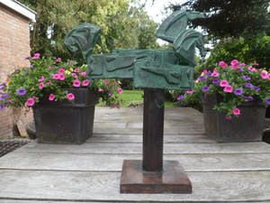 Eric Claus - 3 bronzen paarden hoofden Uniek groen patina groot beeld! kopen? Bied vanaf 949!