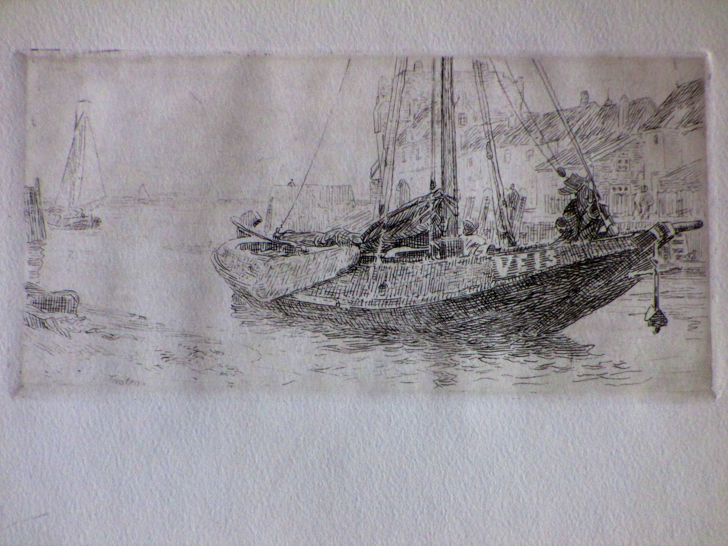 Willem Bastiaan Tholen - Hoogaars in de haven van Veere - Ets verkocht voor € 50!