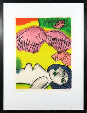 Corneille - Zeefdruk, Memoire de Bali II - Ingelijst verkocht voor € 120!