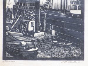 Antonius Hubertus Nordberg - Graanelevator in de haven - Houtsnede kopen? Bied vanaf 30!