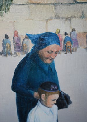 Seymour Rosenthal - [NY-kunstenaar]-Joodse man op een zonnig stoepje & EXTRA schilderij Klaagmuur kopen? Bied vanaf 30!