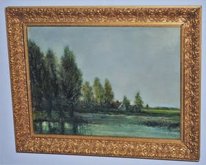 Gerrit Marre - boerderijen aan het water - olieverfschilderij kopen? Bied vanaf 45!