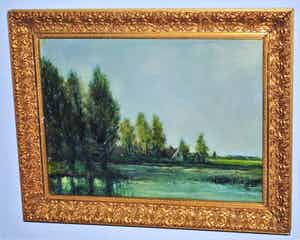 Gerrit Marre - boerderijen aan het water - olieverfschilderij verkocht voor € 45!
