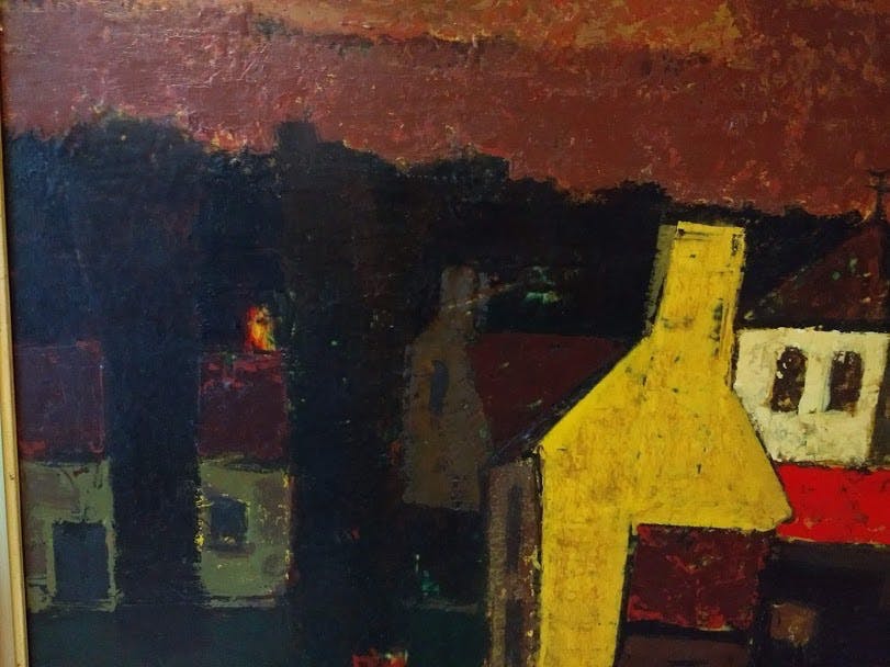 Maurice Schelck - gele gevel, olie op triplex, Topwerk, Latemse school kopen? Bied vanaf 700!