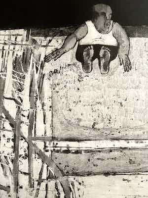 Kees Spermon - ZITTENDE MAN IN LANDSCHAP. verkocht voor € 45!