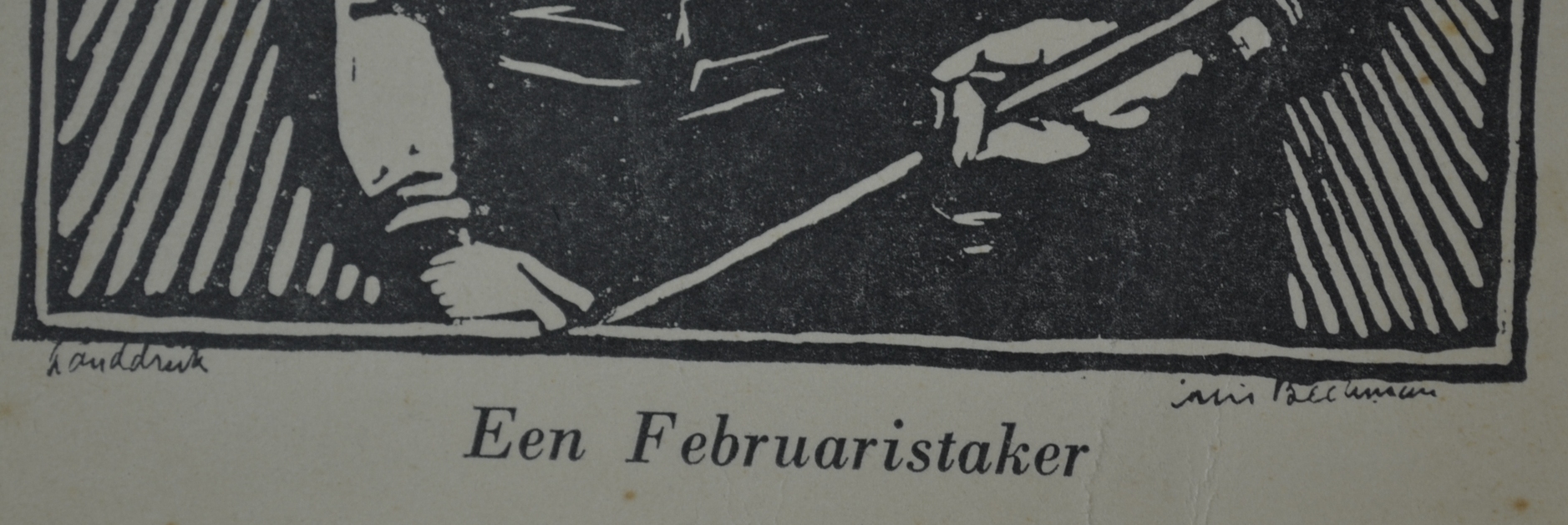 Chris Beekman - een februaristaker, linosnede kopen? Bied vanaf 30!