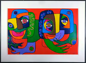 Marianne Naerebout - Zeefdruk op papier, Sea Lovers - Ingelijst (Zeer groot) verkocht voor € 60!