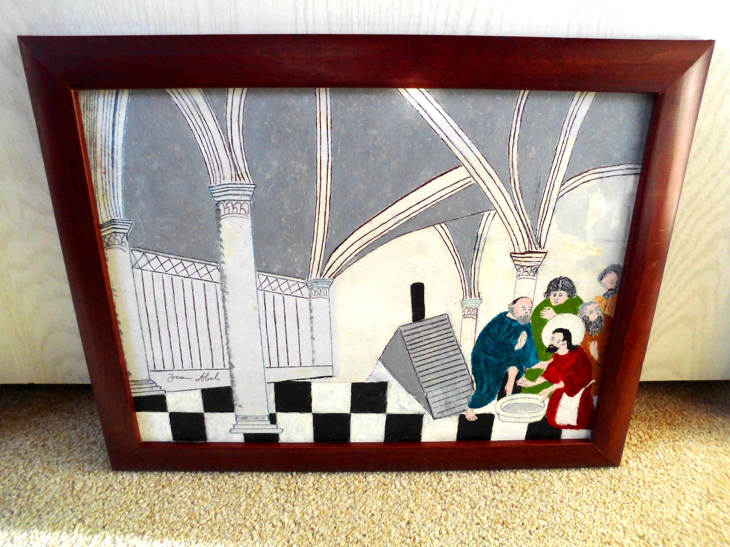 Jean Abels - Olieverfschilderij - De Voetwassing verkocht voor € 35!
