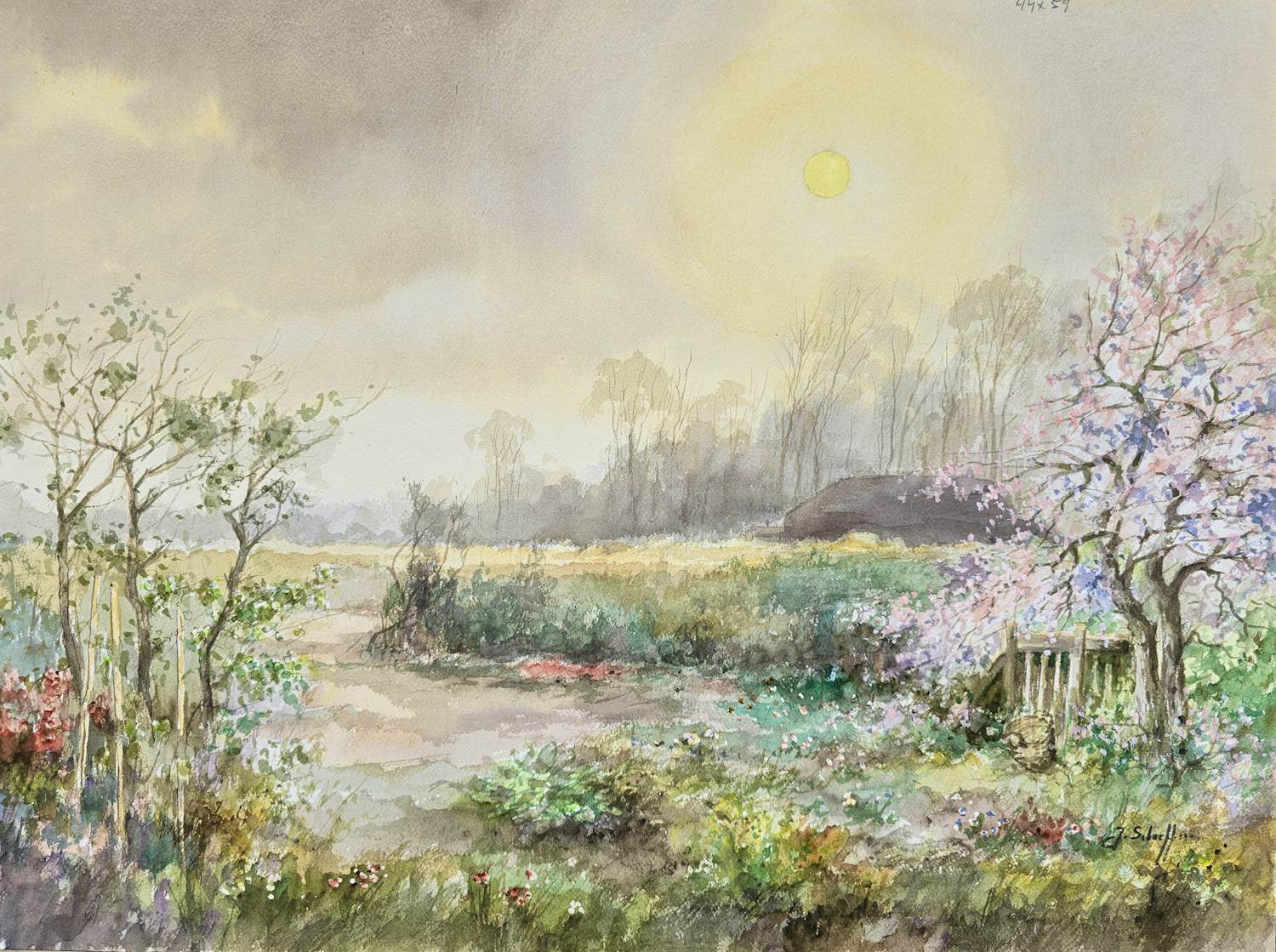 Jan Schaeffer - Landschap met bloesembomen kopen? Bied vanaf 69!