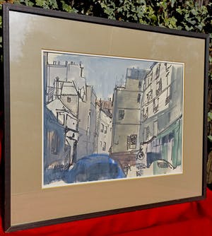 Frans Hollaardt - Stadsgezicht, tekening/aquarel (netjes ingelijst) kopen? Bied vanaf 1!