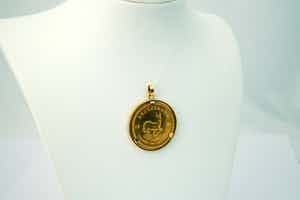 1239-  Gouden (14krt) montuur met originele 1970 Krugerrand munt - Zuid Afrika verkocht voor € 1260!