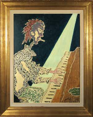 Percenel - Olieverf op doek, Pianiste - Ingelijst (Groot) verkocht voor € 300!